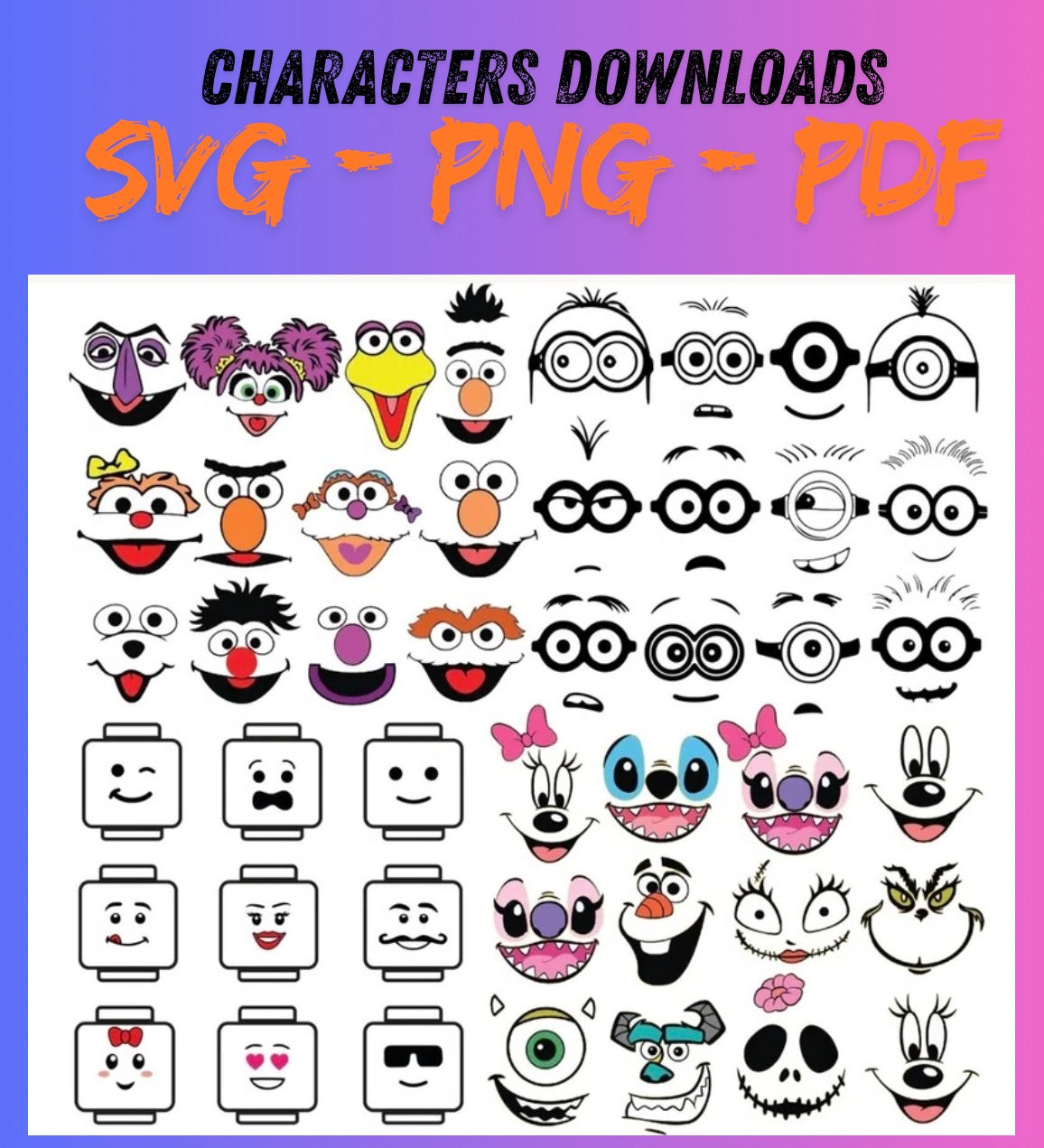 Digital Download Cartoon Faces