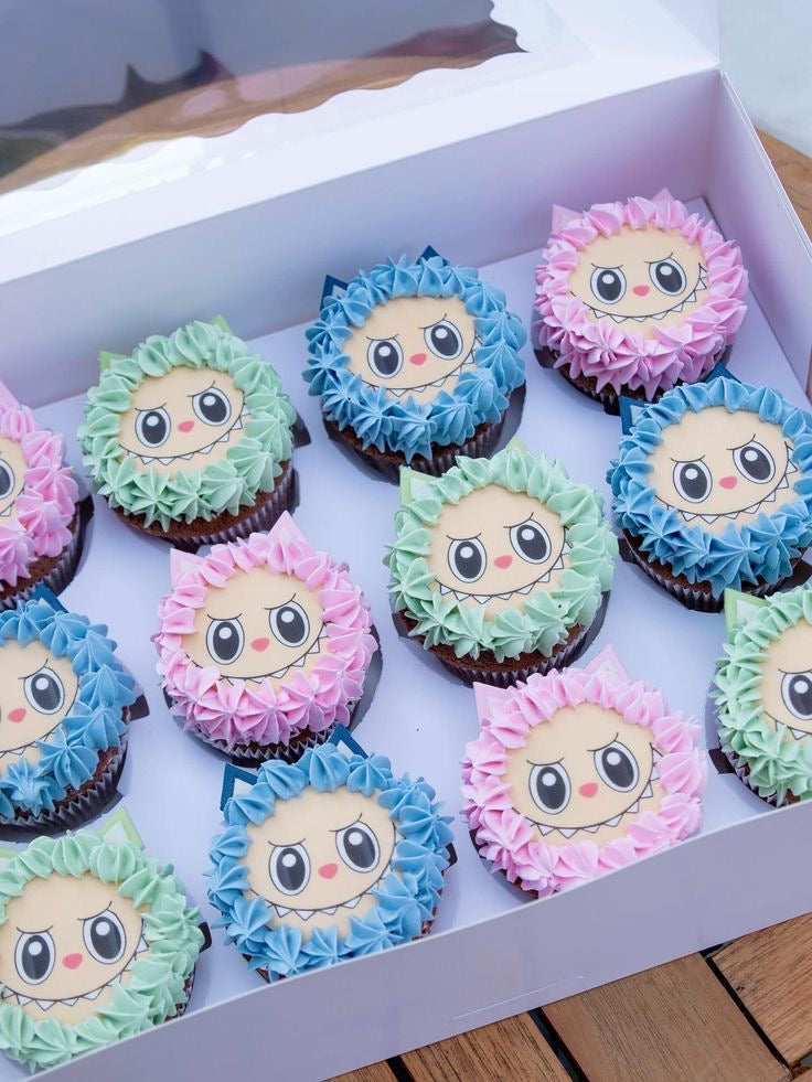 Small Labubu (6) faces (6) ears edible images for cupcakes, cakes, cotton candy small etc
